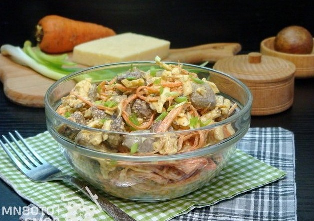 Салат с фунчозой и печенью, пошаговый рецепт с фото